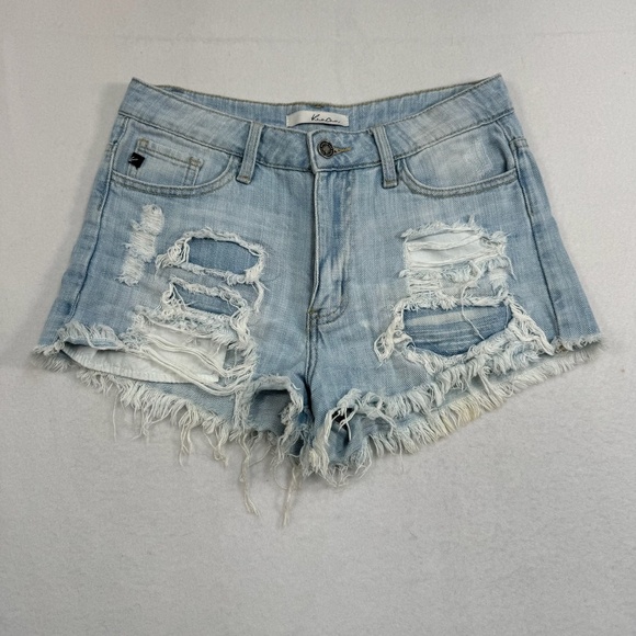 Kancan Cutoff Jean Shorts Womens Size Small Light Wash High Rise Distressed - Picture 1 of 9